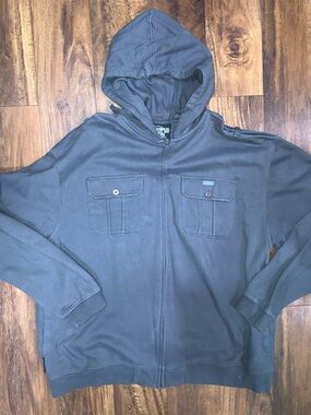 mecca Hooded Sweatshirt in Dark Charcoal with Front Chest Pockets Zip Up sku104